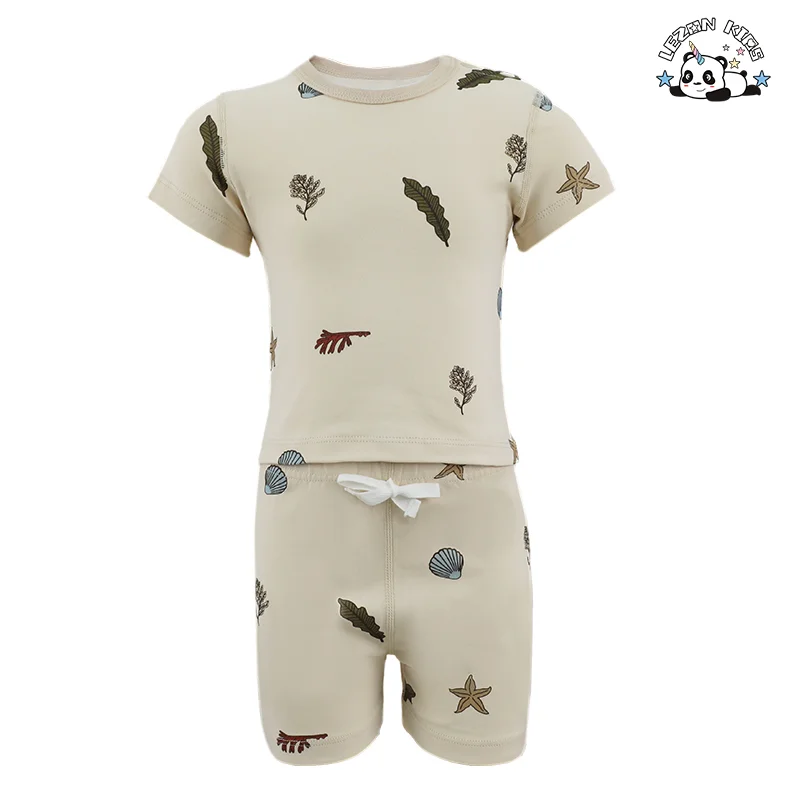 LEZONKIDS - Customizable Summer New Arrival Short Sleeve Full Printed Cartoon Cute Unisex Girls Clothing Set